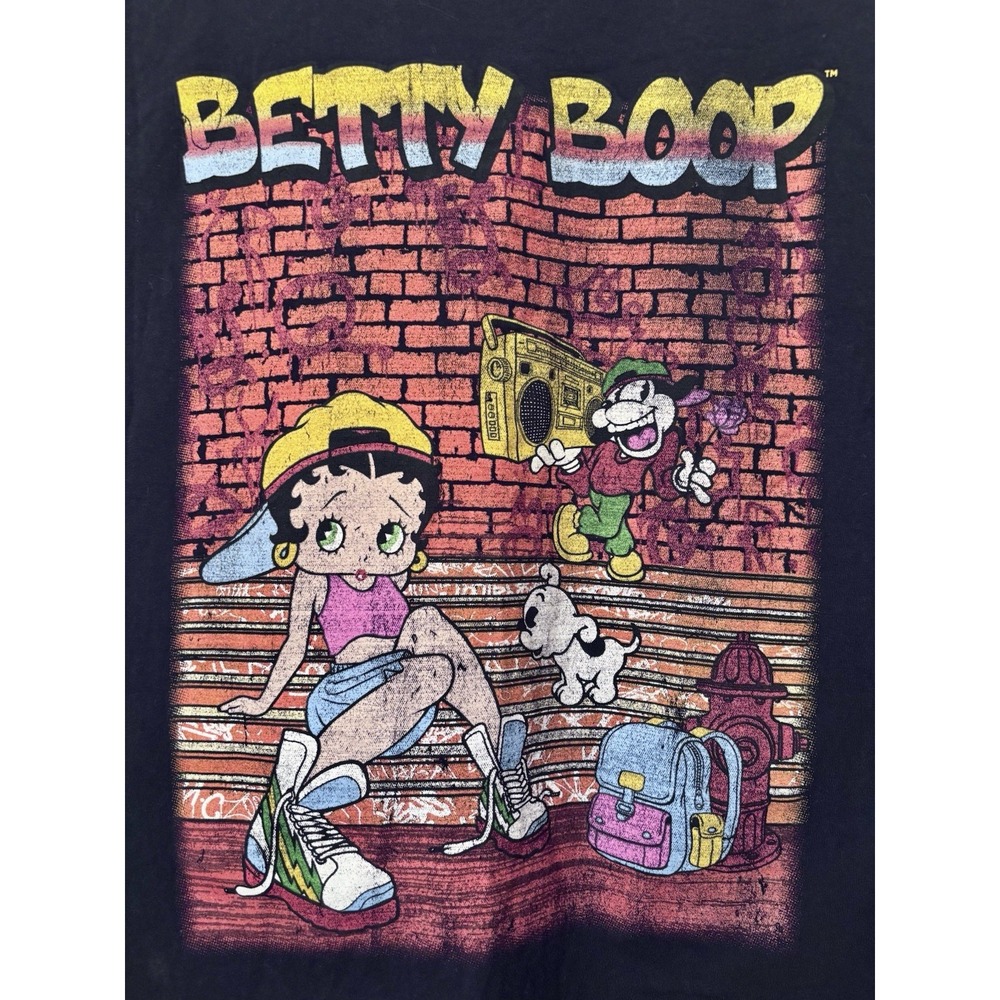 Betty Boop Shirt Womens Size M/L Black Fleischer Studios‎ Brick Wall Design